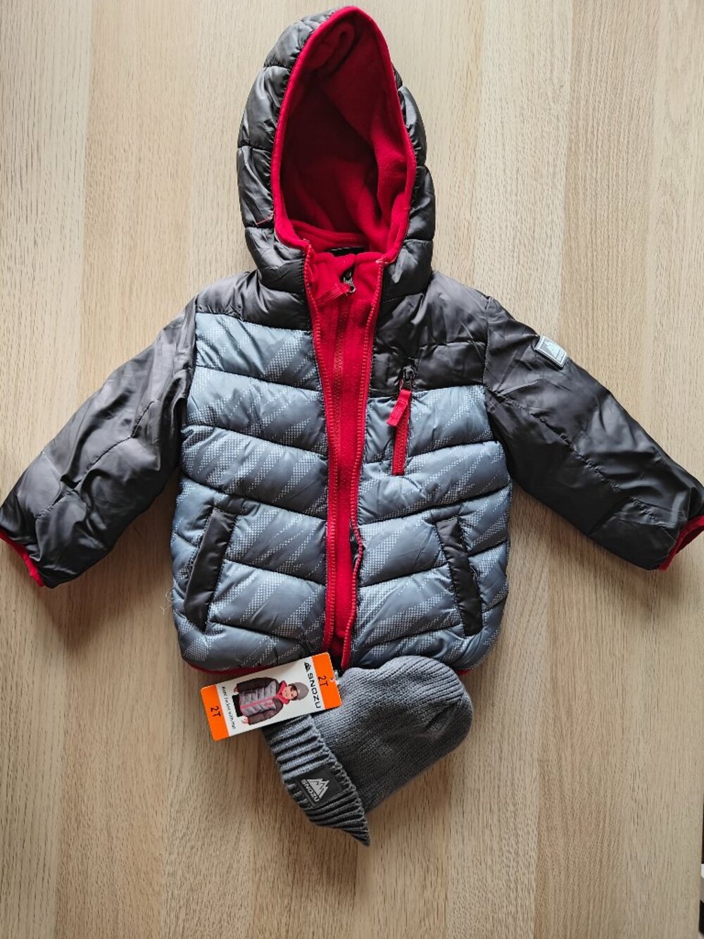 SNOZU BOYS PUFFER JACKET/BEANIE SET (SIZE 2T)